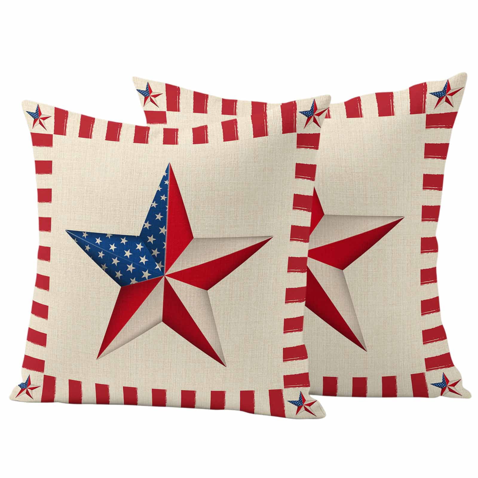 Independence Day Pillow Covers 2 Pack Farmhouse American Flag Pentagram Pillowcase Waterproof Outdoor Throw Pillow Cover for Patio Garden Square Cushion 24”x24”