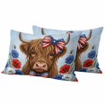 thumbnail image 1 of Independence Day Pillow Covers 2 Pack U. S. Flag Bow Cartoon Brown Cow Blue Red Poppy Pillowcase Waterproof Outdoor Throw Pillow Cover for Patio Balcony Rectangular Cushion 20”x12”, 1 of 9