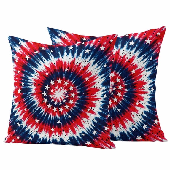 Independence Day Pillow Covers 2 Pack Watercolor Bohemian Stripes Abstract Doodle Pillowcase Waterproof Outdoor Throw Pillow Cover for Patio Garden Square Cushion 24”x24”