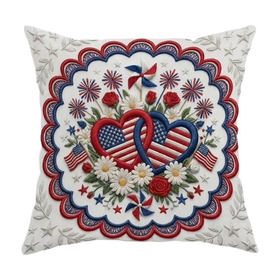 Independence Day Pillowcase – Patriotic Red White Blue Star & Stripe Printed Square Cushion Cover, Festive Holiday Decor for Sofa Bed Chair