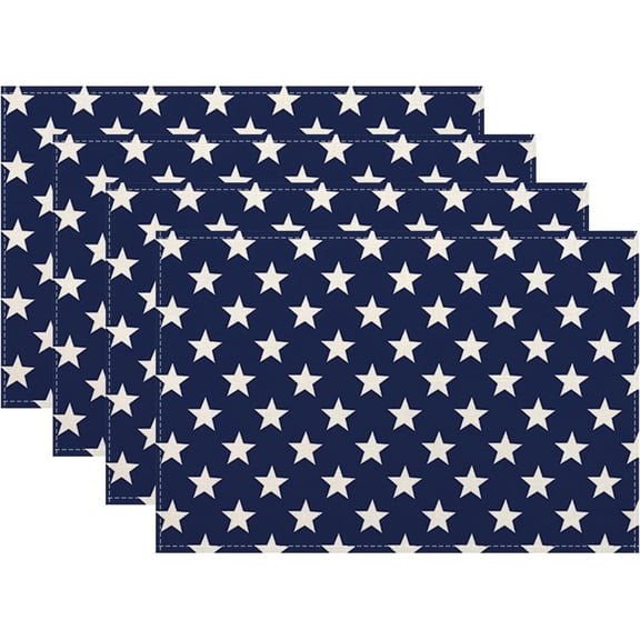 Independence Day Placemats 12x18 Inches Set of 4, 4th of July Blue Stars Placemats Summer Decorative Rectangle Star Table Mats for Party Home Kitchen Dining Table Decoration