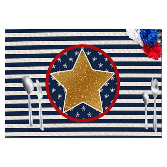 Independence Day Placemats Cotton Linen Table Mat Non-Slip Patriotic Red Stars Plaid Blue Truck Placemat For Holiday Party