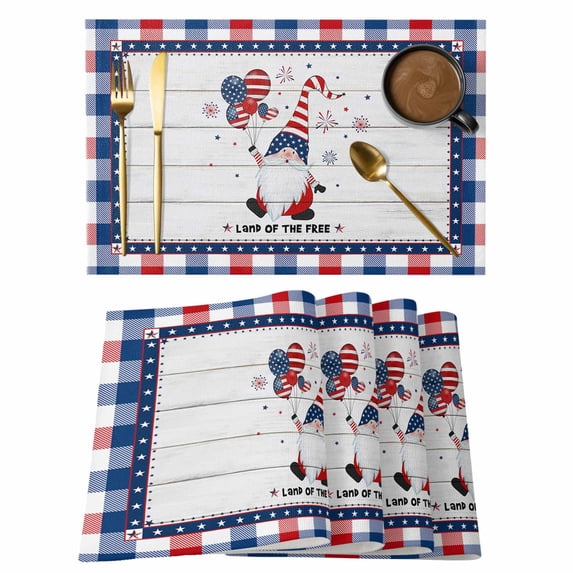 Independence Day Placemats Set of 12, America Gonme Rustic Wood Plaid Non-Slip Place Mats Washable Table Mats for Kitchen Dining Table Decorations Indoor/Outdoor