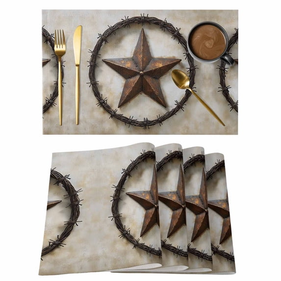 Independence Day Placemats Set of 12, Vintage Rustic Style Dark Brown Non-Slip Place Mats Washable Table Mats for Kitchen Dining Table Decorations Indoor/Outdoor