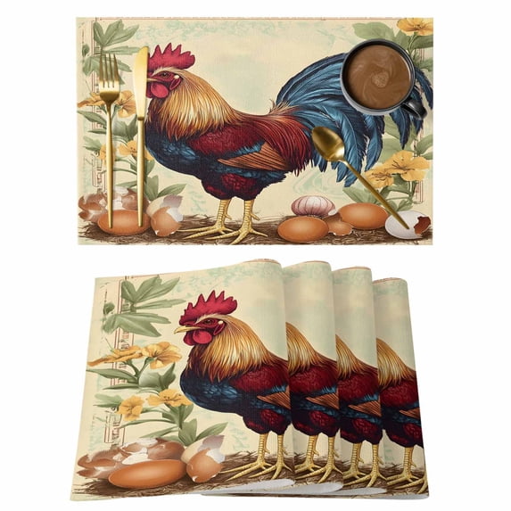 Independence Day Placemats Set of 2, American Flag Farm Vintage Wooden Board Non-Slip Place Mats Washable Table Mats for Kitchen Dining Table Decorations Indoor/Outdoor