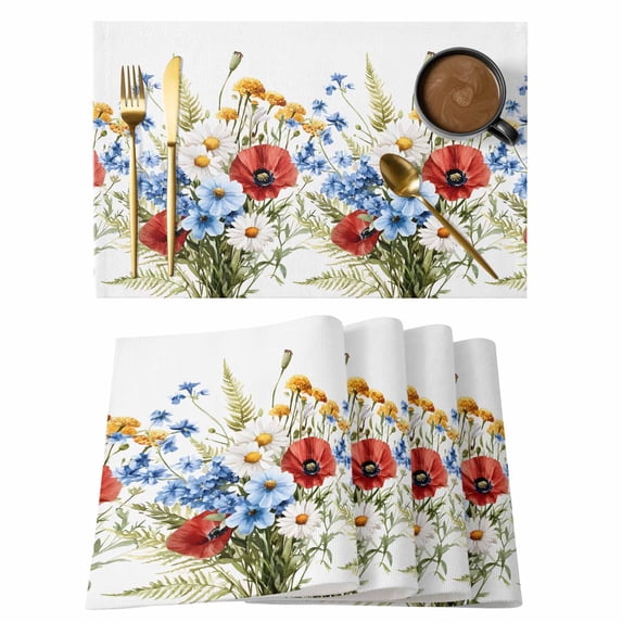 Independence Day Placemats Set of 2, Red Blue Watercolor Concubine Non-Slip Place Mats Washable Table Mats for Kitchen Dining Table Decorations Indoor/Outdoor