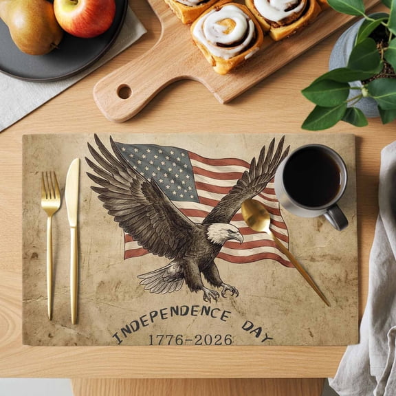 Independence Day Placemats Set of 2, Vintage Eagle USA Flag Distressed Paper Texture Heat Insulated Linen Place Mats, Washable Stain-Proof Table Mats for Dining Tables Holiday Decor 13x19 Inches