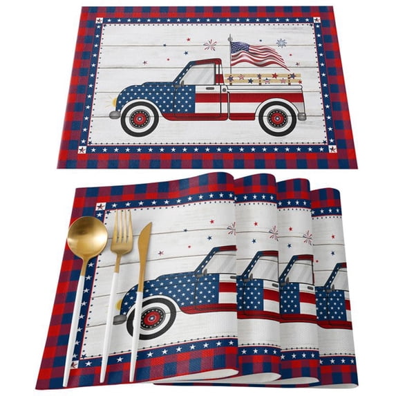 Independence Day Placemats - Set of 4, 4th of July Patriotic Table Mats for Home Decorations, American USA Flag Place mats for Memorial Day Home Kitchen Dinner