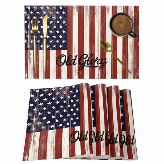 Independence Day Placemats Set of 4, U.S. Flag Themed Five-Pointed Star Old Glory Non-Slip Place Mats Washable Table Mats for Kitchen Dining Table Decorations Indoor/Outdoor