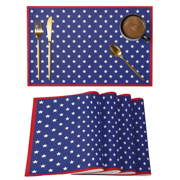 Independence Day Placemats Set of 8, America Pentagram Blue Texture Non-Slip Place Mats Washable Table Mats for Kitchen Dining Table Decorations Indoor/Outdoor
