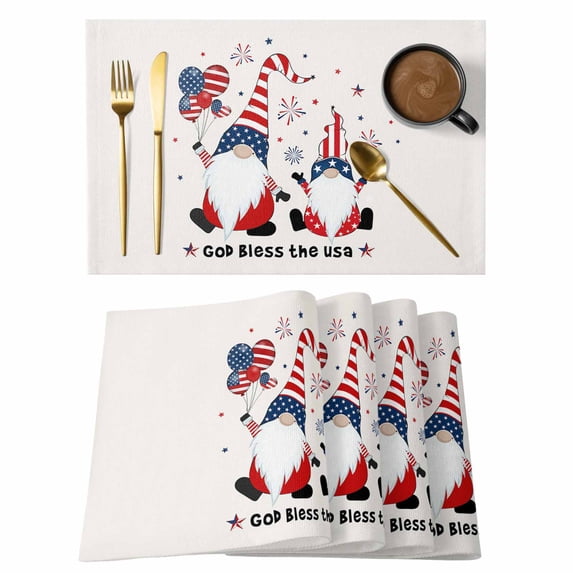 Independence Day Placemats Set of 8, God Bless the USA Non-Slip Place Mats Washable Table Mats for Kitchen Dining Table Decorations Indoor/Outdoor