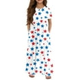 thumbnail image 1 of Independence Day Plus Size Dresses for Girls 4th Of July Crewneck Red Blue and White Tshirt Dress Freedom Casual Dress 2025 Summer Short Sleeve Patchwork Dress Girl with Pockets,White 9-10 Years, 1 of 5