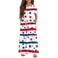thumbnail image 1 of Independence Day Plus Size Summer Dresses for Girls July 4th Crew Neck Star Striped T Shirt Dress Festival Casual Maxi Dress 2025 Spring Short Sleeve Little Girls Patchwork Dress with Pockets, 1 of 5