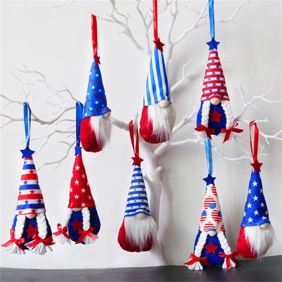 Independence Day Plush Gnome Decoration, Patriotic Memorial Day Gnome Pendant Faceless Doll Ornament for Living Room Desktop, 4th of July Decorations National Holiday Festive Table Accents