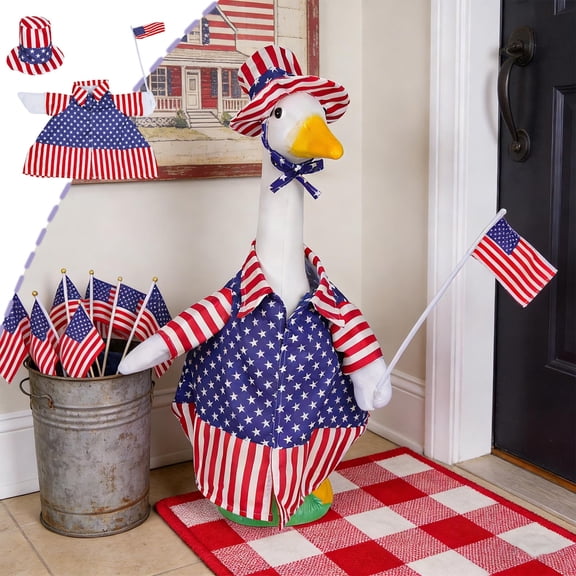 Independence Day Porch Goose Dress - Patriotic Great White Goose Clothing Costume for 23 Inch Garden Statue, 4th of July Outdoor Patriotic Decor for Lawn, Patio, and Front Yard
