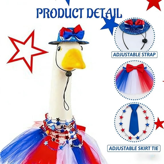 Independence Day Porch Goose Outfits for 23-inch Lawn Goose Costume - Red White Blue Patriotic Outfit, Porch & Yard Decor for Holiday and Party, Independence Day Decor