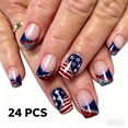 thumbnail image 1 of Independence Day Press On Nails, 24PCS American Flag Fake Nails, Patriotic Red White Blue Wearable Nail Tips, Full Cover Nail Art for Holiday Party,D, 1 of 8