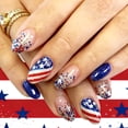 thumbnail image 1 of Independence Day Press-On Nails, Red and White Stripes with Star Sequins and Rhinestone Design, 24-Piece False Nail Set, 1 of 11