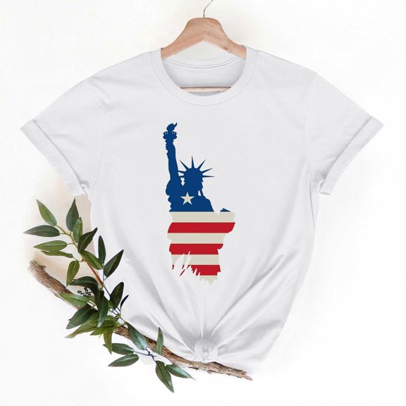 Independence Day Print T-Shirts for Women Summer Short Sleeve Shirts Round Neck Patriotic Tees Womens Blouses Pullover Top