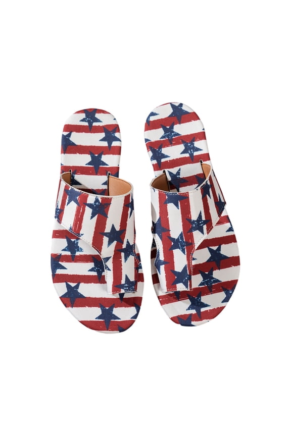 Independence Day Print Women's Sandals, 250th Anniversary Patriotic Women's Toe Loop Slides, Soft Cushioned Footbed Sandals For Beach Pool Party Size 41