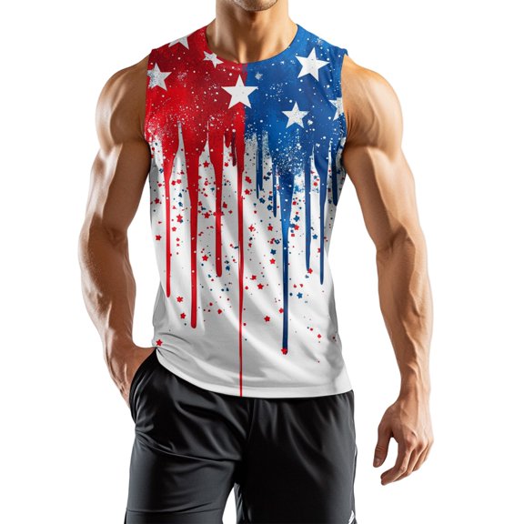 Independence Day Printed Sleeveless Vest - Men's Athleisure Style with Patriotic Motifs - Lightweight, Breathable Material Ideal for Jogging, Errands, or Summer Outings,White M