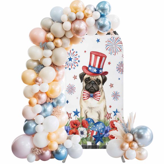 Independence Day Pug Arch Backdrop Cover Spandex Fitted Arch Cover 6FT,Arches Backdrop Stand Covers for Wedding Birthday Party Ceremony Banquet Decoration 250th Anniversary Flowers Firework