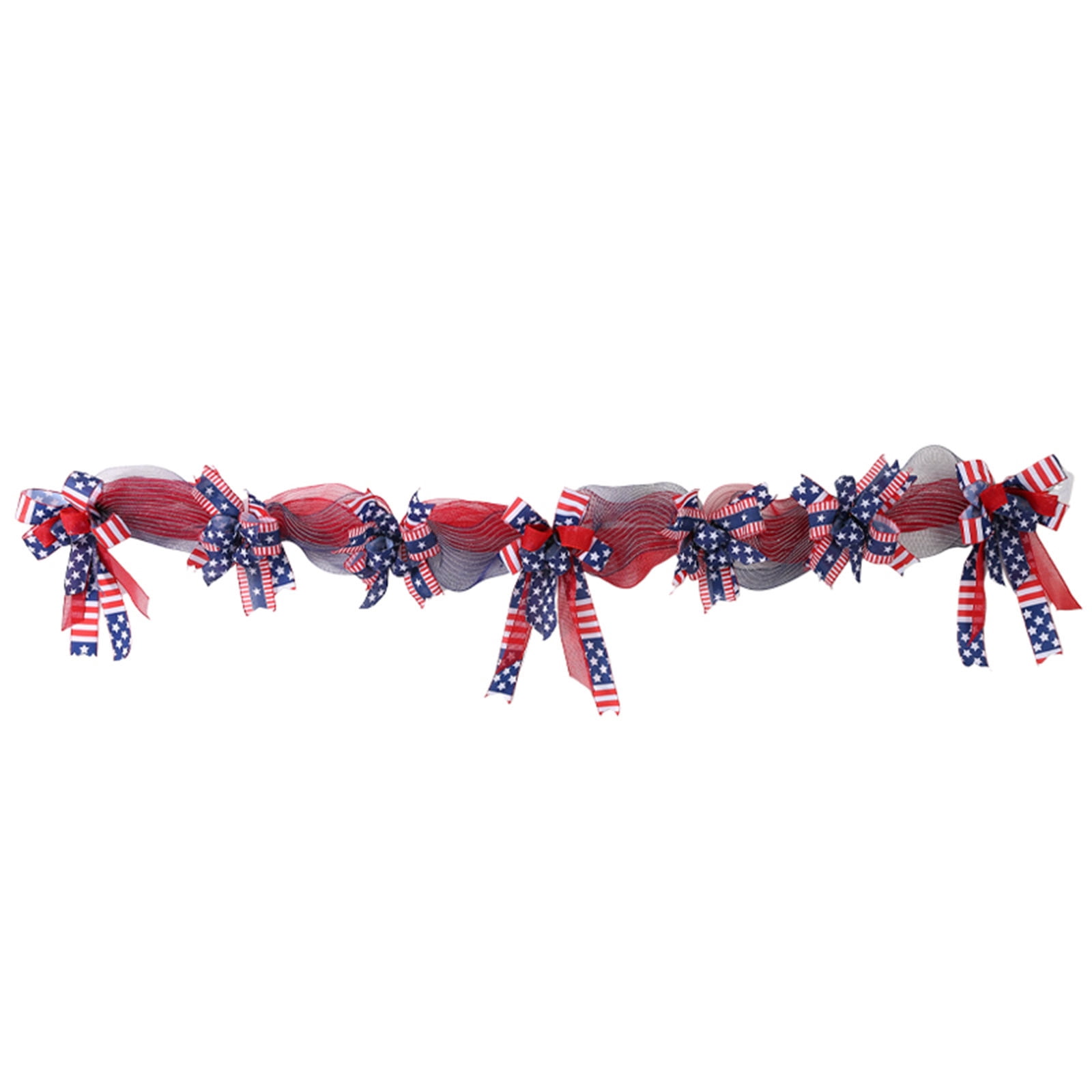 Independence Day Pull Flower 70.9 in, Red White Blue Mesh Ribbon Bow for Fireplace Door, 4th of July Party Decor with Star‑Spangled Flag