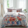 thumbnail image 1 of Independence Day Queen Size Comforter Set, U. S. Flag Red White Poppy Flowers Black Plaid Bedding for All Seasons, 4 Pcs Bed Set, 1Quiltcover (90"x92") ,1Sheet(94"x116"), 2Pillowcases (30"x20"), 1 of 9