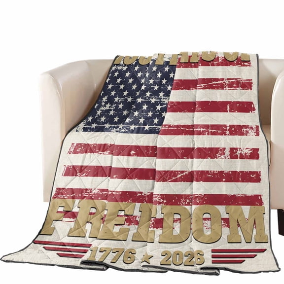 Independence Day Quilted Comforters Cooling Blanket King Size, America Years of Freedom Usa Flag Cold Comfort for Hot Sleepers Lightweight Air Conditioning Quilt Blanket for Bed
