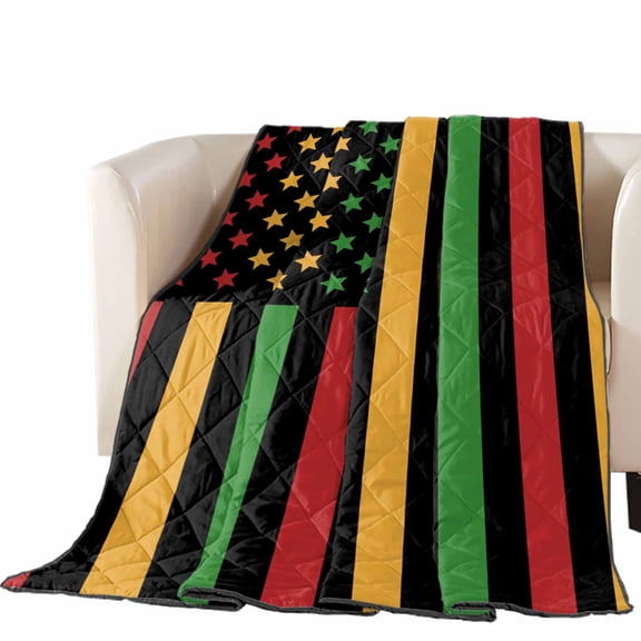 Independence Day Quilted Comforters Cooling Blanket King Size, Green Yellow Red Star Stripes USA Flag Cold Comfort for Hot Sleepers Lightweight Air Conditioning Quilt Blanket for Bed