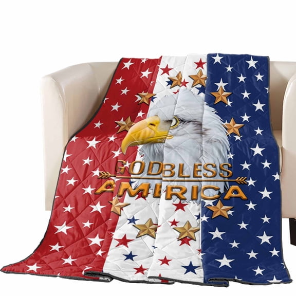 Independence Day Quilted Comforters Cooling Blanket King Size, U.S. Flag Themed Bald Eagle Five-Pointed Star Cold Comfort for Hot Sleepers Lightweight Air Conditioning Quilt Blanket for Bed