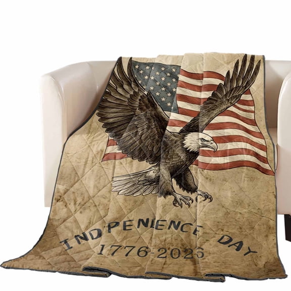 Independence Day Quilted Comforters Cooling Blanket Queen Size, Vintage Eagle USA Flag Distressed Paper Texture Cold Comfort for Hot Sleepers Lightweight Air Conditioning Quilt Blanket for Bed