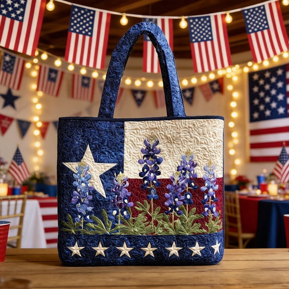 Independence Day Quilted Tote Bag, Patriotic Printed Polyester Shoulder Handbag, 14.9x13.7 Inch Large Capacity Shopping Bag for 4th of July, Beach, Picnic, Travel, and Daily Use