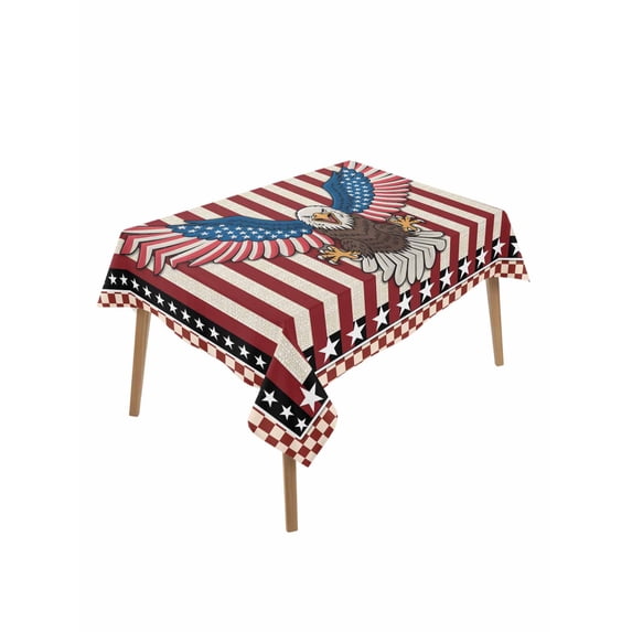 Independence Day Rectangle Tablecloth, Eagle U.S Flag Red Blue Stripes Retro Waterproof & StainResistant Tablecloth, Washable Oil-proof Table Cover for Dining/Party/Wedding/Camping/Buffet 60x84 In
