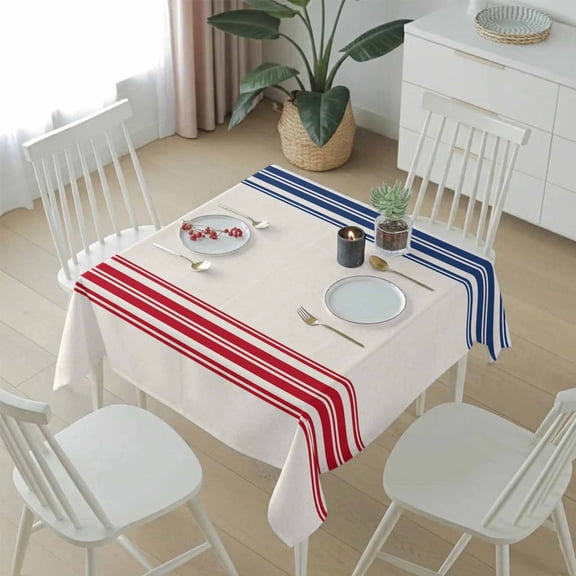 Independence Day Red Blue Stripe Table Cloth 54x54in, Waterproof Square Tablecloth Wipeable Tablecloths Farm Retro Freedom Liberty Table Covers for Dining Tables Party Indoor Outdoor