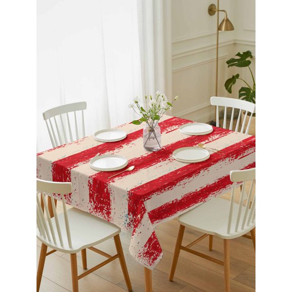 Independence Day Red Stripe Table Cloth 60x84 Inch Rectangle, 4th of July Patriotic Red American Flag Waterproof Tablecloth Washable Table Cover for 250th Anniversary Party Picnic Dinner Decor