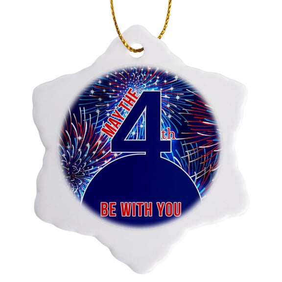 3drose, Independence Day Red White and Blue Fireworks with Humor, 3 inch Snowflake Porcelain Ornament