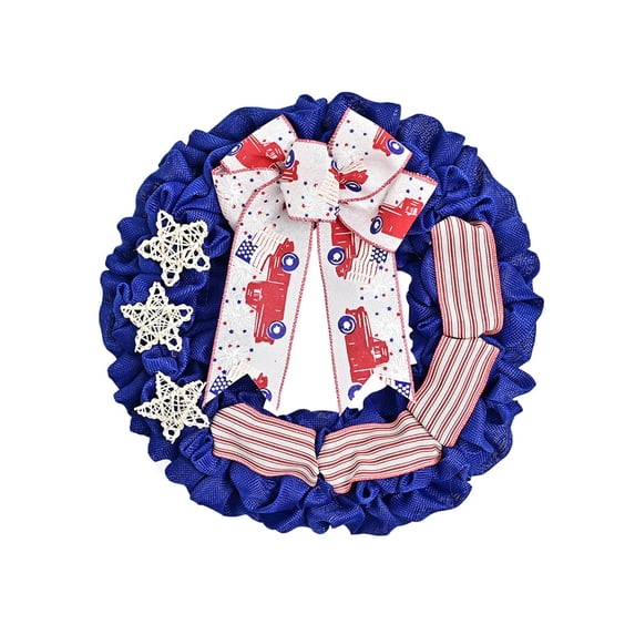 Independence Day Red White Blue Flag Fabric Foam Floral Wreath, Door Hanging Decor for 4th of July