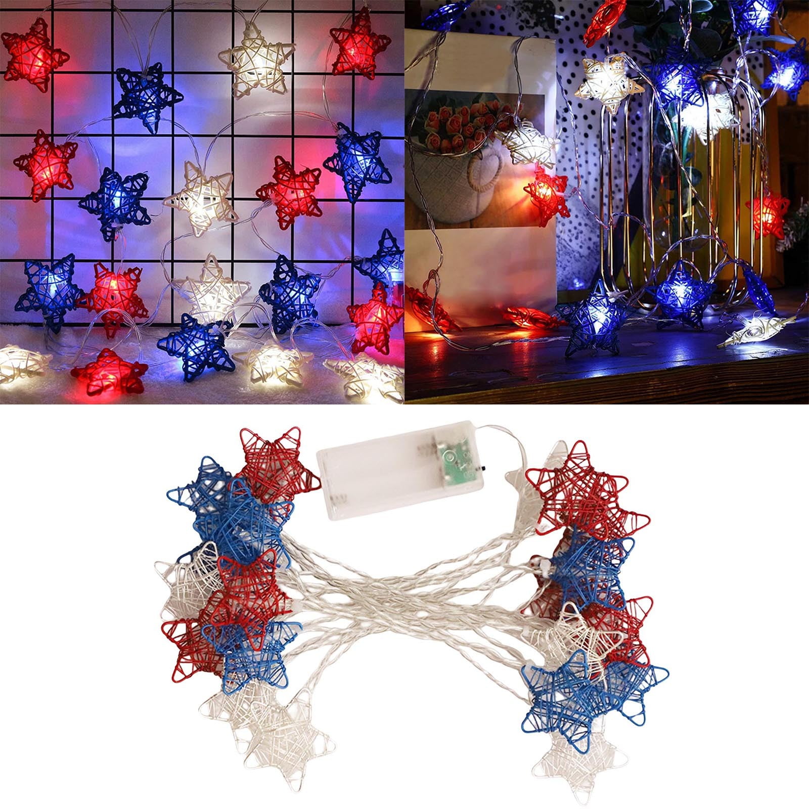 Independence Day Red White Blue Lights Indoor Star String Lights For