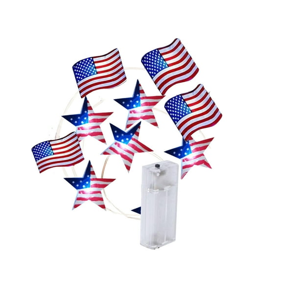 Independence Day Red White Blue Star Streamer Flag & Star Shape Lights Battery Operated USA Flag Patriotic Decor For Indoor Outdoor Ornaments Memorial Day 4th Of July Party Supplies