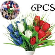 Independence Day Red White Blue Tulip Flowers Stems,4th of July Patriotic Realistic Silk Tulip Branches Bouquet,Silk Tulips With Stems Real Look(6pcs:Red+White+Blue 12.2in/31cm)from QiwagFerng