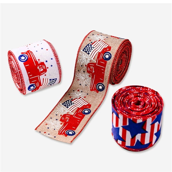 Independence Day Ribbons for Crafting, 78.74 inches Patriotic Wired Edge Ribbon American Stripes Stars Burlap Ribbons Memorial Day Decorations Craft Ribbon Bows for Gift Wrapping
