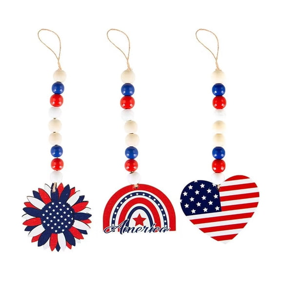 Independence Day Rope Bead Strings Hanging,USA Flag Patriotic Tree Star Ornaments Decorations for Holiday Party Supplies