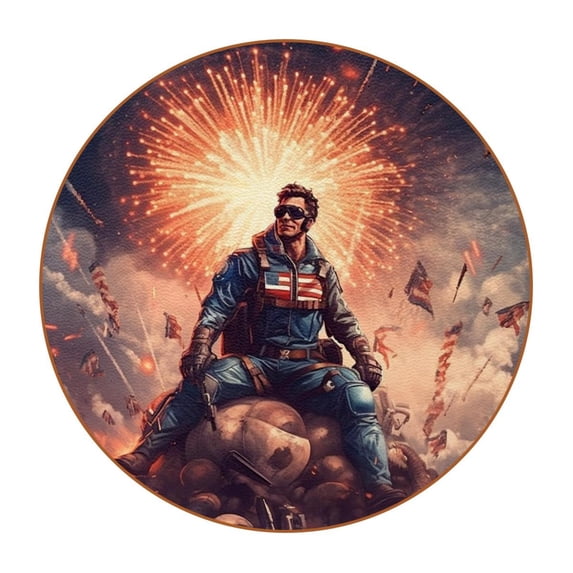 Independence Day Round Car Coasters (6PCS) Microfiber Leather, 11x11 cm/4.3x4.3 in, Drink Cup Holder Mats for Car, Absorbent Car Accessories, Set of 6 Car Coasters
