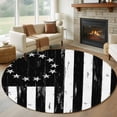 thumbnail image 1 of Independence Day Round Living Room Rugs 8 ft, Watercolor U. S. Flag Metal Star Black White Stripes Large Area Rug with Non-Slip Sturdy Edge Binding Round Carpet for Dining Room Kitchen Office, 1 of 9