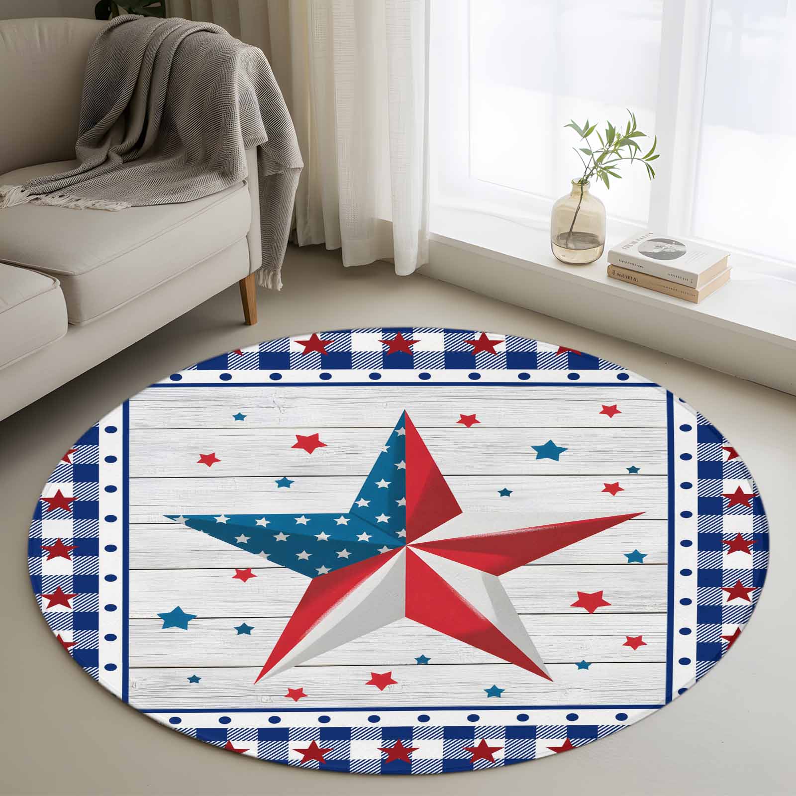 Independence Day Round Rug 4ft Washable Circle Entryway Rugs Non Slip ...