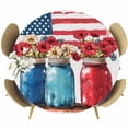 thumbnail image 1 of Independence Day Round Tablecloth 45-54 Inch Round Fitted Table Cloth with Elastic Edge, Red Blue Flag Patriotic Bottle Flower Waterproof Table Cover Protector for Outdoor Picnic Party Dining, 1 of 6