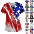 thumbnail image 1 of Independence Day Scrubs for Women Short Sleeve V-Neck American Flag Printed Nursing Working Uniform 4th of July Patriotic Scrub Tops with Pockets Summer Savings, 1 of 4