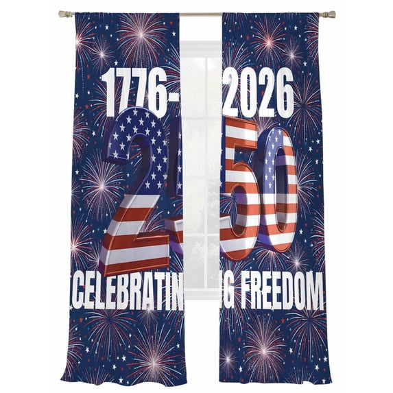 Independence Day Sheer Curtains 2 Panels Set 250 CELEBRATION FREEDOM Cartoon Firework Sheer Window Curtains Light Filtering Rod Pocket Voile Drapes for Bedroom Living Room 52"X108"