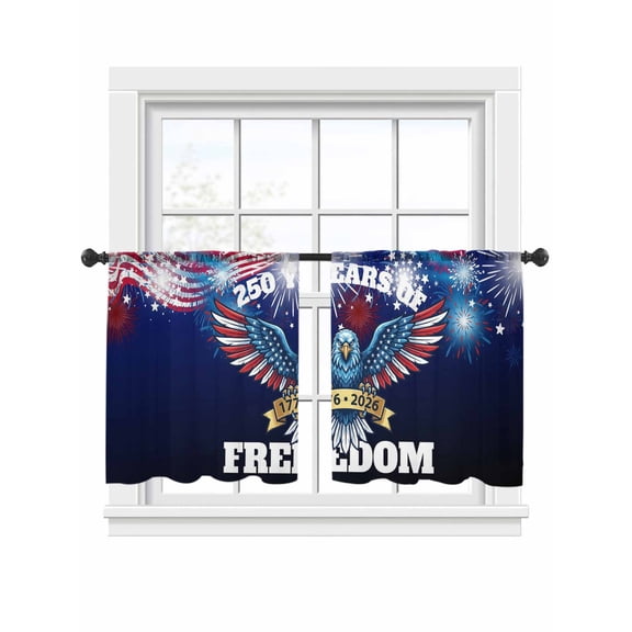 Independence Day Sheer Curtains 2 Panels Set 250 YEARS OF FREEDOM Bald Eagle Sheer Window Curtains Light Filtering Rod Pocket Voile Drapes for Bedroom Living Room 52"x45"